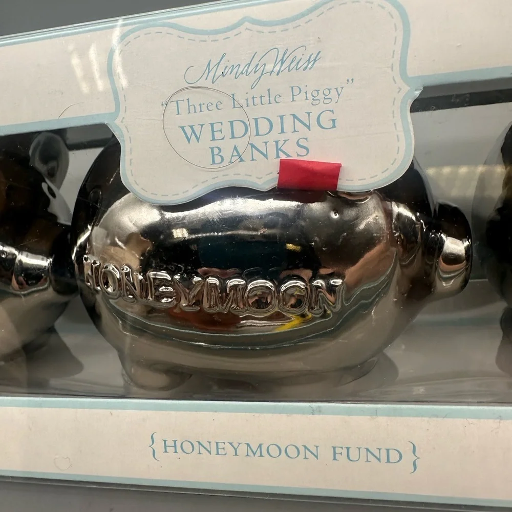 Three-Piece Silver Wedding Piggy Bank Set by MichelDesigns